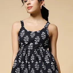 Womenster Women Floral Printed Shoulder Straps Cotton Peplum Top-picture-25