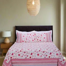 SHAHENAZ Pink & White Floral Cotton 120 TC Super King Bedsheet Set-2.7 m X 2.7 m-image-79