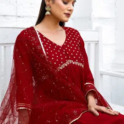 Roly Poly Women Floral Embroidered Empire Kurta with Trousers & With Dupatta image 2