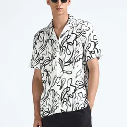 Flying Machine Men Cuban Collar Abstract Printed Casual Shirt-picture-10