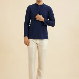 Manyavar Striped Woven Design Mandarin Collar Straight Short Kurta-picture-7