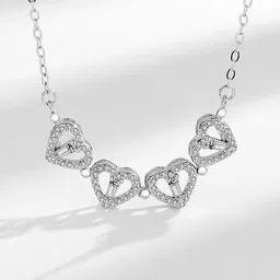DressBerry Silver-Plated Cubic Zirconia Studded Love Heart & Four Leaf Magnetic Necklace image 3