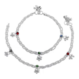 Estele Rhodium-Plated Crystals Studded And Ghungroo Beaded Anklets image 3