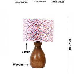 Aura White & Red Printed Wooden Cylindrical Shaped Table Lamp image 3