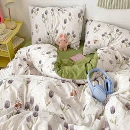 JC HOME Green & White Cartoon Characters Polycotton 3 Piece Double Queen Regular Bedding Set image 4