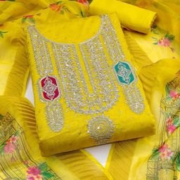 Rangtulika Ethnics Floral Embroidered Sequinned Chanderi Unstitched Dress Material-picture-34