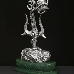 Exotic India Silver-Toned Stylized Trishul On Aventurine Gemstone Base Idol Showpiece-picture-12