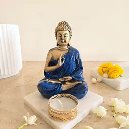 HOMEARTE Blue & Gold-Toned Candle Holder-image-30