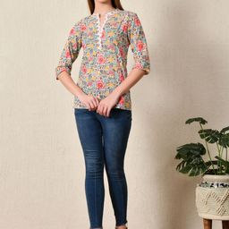 Anouk Rustic Floral Printed Mandairan Coller Pure Cotton Straight Kurti-picture-47