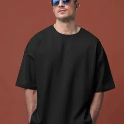 RebelRoarr Men Solid Round Neck Cotton Oversized T-shirt-picture-23