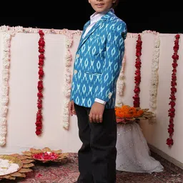 JBN Creation Boys Ikat Printed Slim-Fit Cotton Single Breasted Blazer image 2