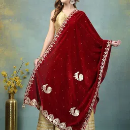 Clora Creation Ethnic Motifs Embroidered Gotta Patti Velvet Dupatta-picture-32
