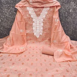 Maroosh Flora Embroidered Thread Work Modal Chanderi Unstitched Dress Material image 3