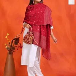HELLA FASHIONS Selection Of 2 Polka Dots Woven Design Zari Chanderi Dupattas-image-99