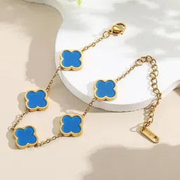 MEENAZ Clover Stainless Steel Gold-Plated American Diamonds Anti Tarnish Link Bracelet image 3