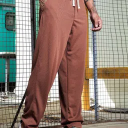 house of koala House of KoalaBaggy Fit Ribbed Textured Mid Rise Track Pants image 3