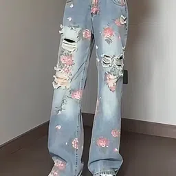 StyleCast Men Floral Printed Straight Fit Mid-Rise Cotton Highly Distressed Jeans-image-90