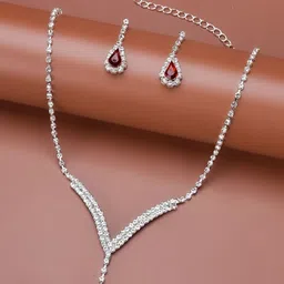 BLACKBOX Rhodium-Plated Cubic Zirconia Stone Studded Jewellery Set-picture-10