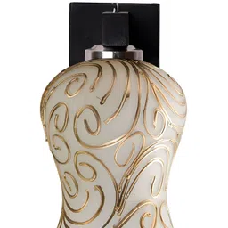 Devansh Black & White Printed Wooden Traditional Bell Shaped Shaped Wall Lamp image 3