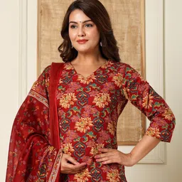 RangRaazi Floral Printed Pure Cotton Kurta With Trousers & Dupatta image 5