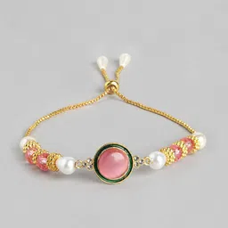 Sangria Stone Studded & Beaded Bhaiya Bhabhi Rakhi With Roli And Chawal image 4