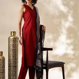 Anouk Women Regular Pure Cotton Kurta And Trousers With Dupatta image 2