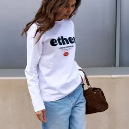 LULU & SKY Women Typography Printed Pure Cotton T-shirt image 2