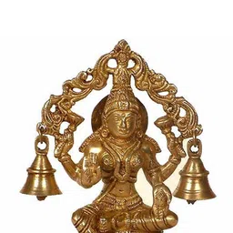 Exotic India Metallic-Toned Brass Goddess Lakshmi Statue with Elephants & Bells image 2
