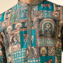 Diwas by Manyavar Men Ethnic Motifs Printed Mandarin Collar Thread Work Kurta image 5