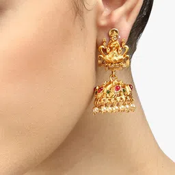 Anouk 24CT Gold-Plated Stones Studded & Pearls Beaded Dome Shaped Temple Jhumkas image 5