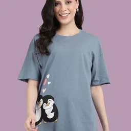 TWIN BIRDS Women Graphic Printed Round Neck Cotton Oversized T-shirt-picture-37