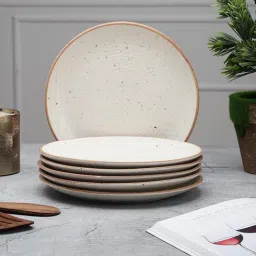 Handcrafted Ribbed 10 Inch White Ceramic (Set of 6) Dinner Plate-image-90