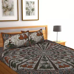 DGSM CRAFT Brown & Multicoloured Ethnic Motifs 144 TC King Bedsheet with 2 Pillow Covers-image-13