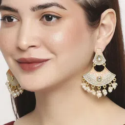 Anouk Meenakari Kundan Studded Contemporary Shaped Drop Earrings image 3