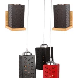SOMIL Black & Brown 3 Pieces Textured Wooden Rectangle Shaped Wall & Ceiling Lamp Combo-picture-12