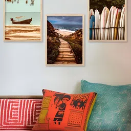 Kotart Brown & Blue 3 Pieces Wooden Abstract Wall Arts-picture-14