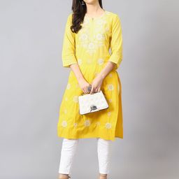 NAZAQAT ETHNIC INDIA Women Floral Embroidered Festive Cotton Straight Kurta-picture-8