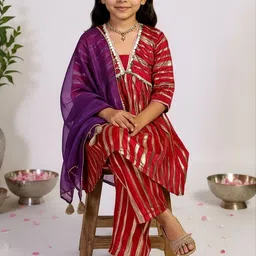 Sangria Girls Fuchsia Printed Nylon Kurta Sets With Dupatta-picture-38