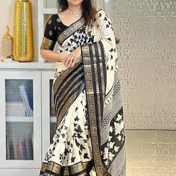 Peachmode Floral Zari Silk Blend Saree-picture-21