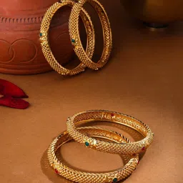 Anouk Set Of 4 Gold-Plated Kundan-Studded Bangles-image-98