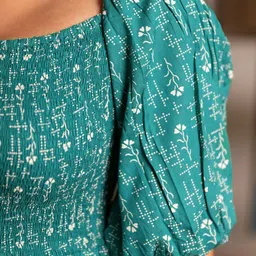 DEKLOOK Women Abstract Printed Square Neck Puff Sleeves Midi Fit & Flare Dress image 4