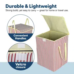 Aura 3Pcs White & Maroon Striped Foldable Laundry Bags With Lid 75 L Each image 5