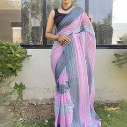 KAYOMMI Striped Pure Chiffon Ready to Wear Saree image 2