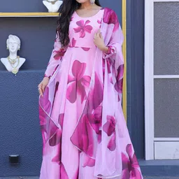 Raiyani Enterprise Floral Print Crepe Fit & Flare Maxi Dress-picture-35
