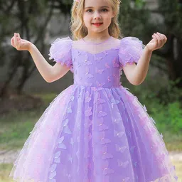 FOREVER FRIDAY Girls Embroidered Sweetheart Neck Puff Sleeves Cotton Fit and Flare Dress-picture-13