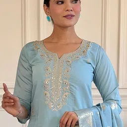 J.KANJI Women Ethnic Motifs Printed Kurta with Trousers & Dupatta image 4