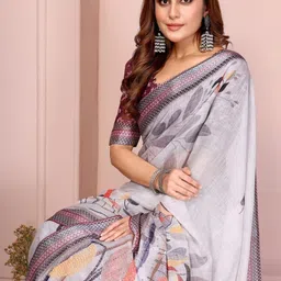 Eecoo Floral Linen Blend Handloom Saree image 4