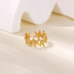 Jewels Galaxy Stainless Steel Gold-Plated Adjustable Finger Ring image 5