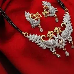 Mygaonwala Artificial Stones Studded And Beaded Mangalsutra With Earrings-picture-31