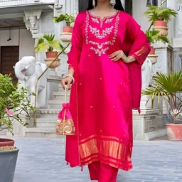 KALINI Women Ethnic Motifs Embroidered Regular Thread Work Kurta with Trousers & With Dupatta-picture-28